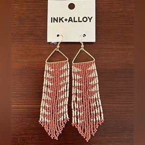 INK+ALLOY Seed Bead Earrings + Beaded Fringe. Terracotta + Cream in color